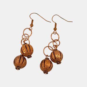 Vintage Copper Beaded Dangle Earrings } Hand Crafted